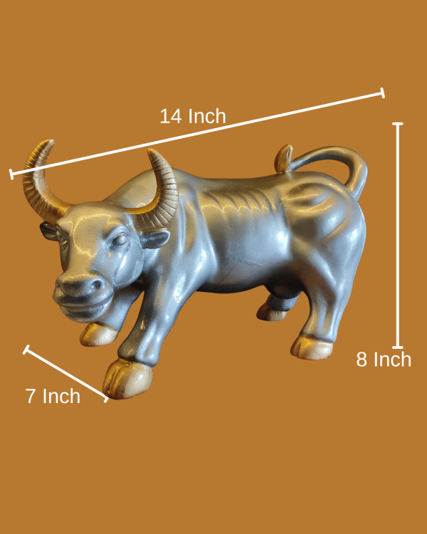 14 Inch Decorative Bull, Stock Market Bull( Grey) - Image 2